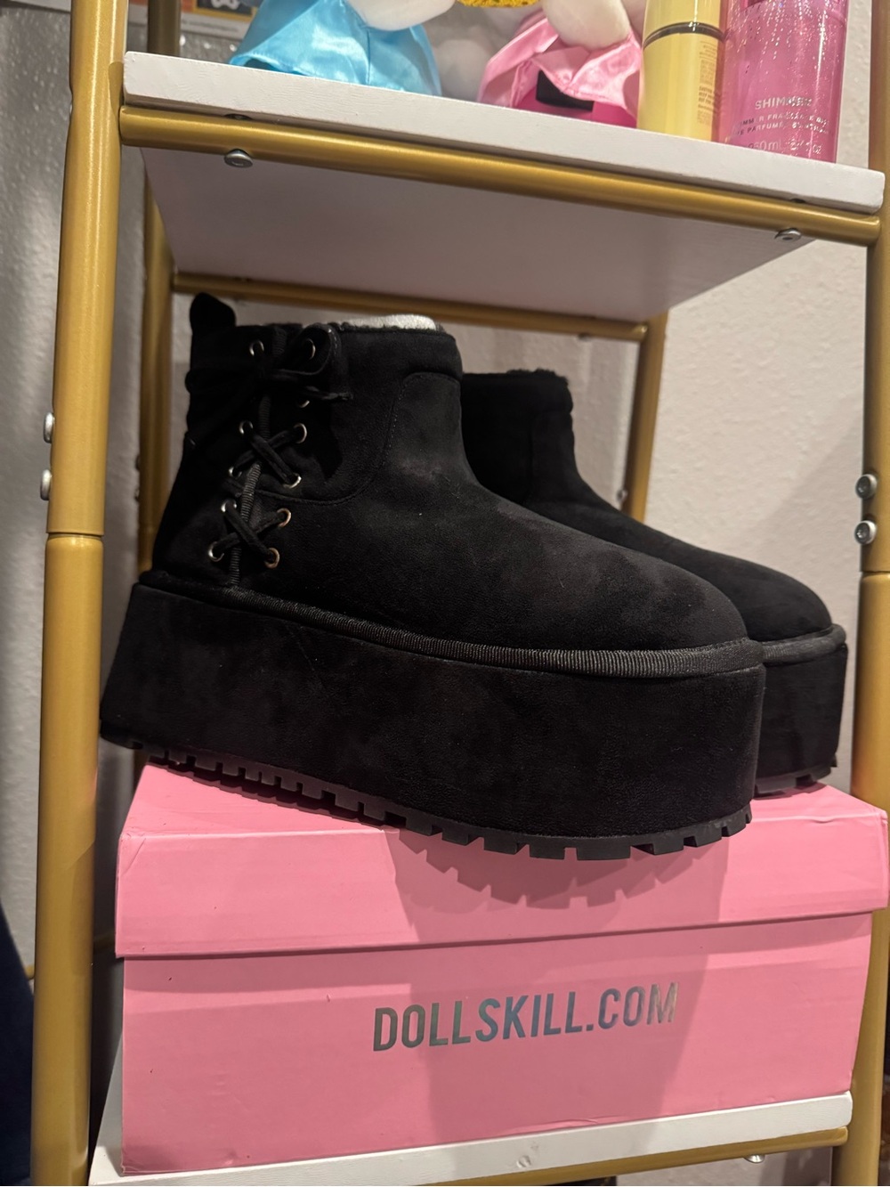 Dolls Kill Sugar Thrillz Black Platform Lace-Up Ankle Boots US 8